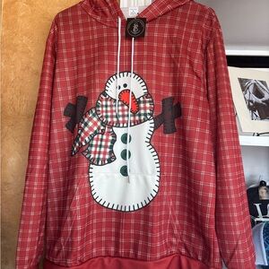 Red Plaid Snowman Hoodie NEW L & XL